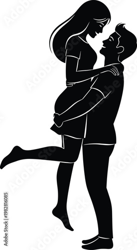 Couple silhouette romantic pose, man lifting woman, love relationship concept, happy people together, valentines day illustration vector isolated design