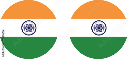 India National Flag Icon Set with Orange, White, Green Stripes and Ashoka Chakra for Country, Heritage, and National Identity Designs