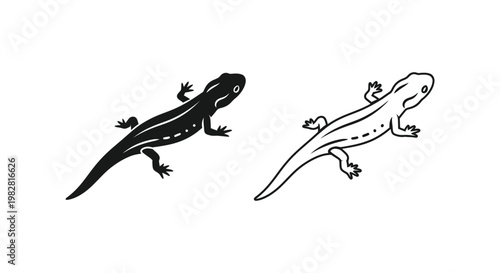 Lizard icons, black and white lizard illustrations, reptile vector graphics, animal design elements