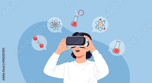 Student Exploring Science Concepts with VR Headset