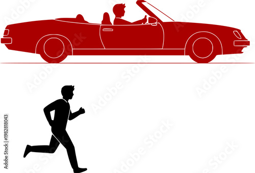 Red car silhouette and black running man silhouette