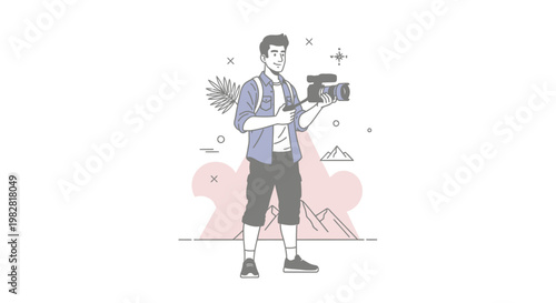 Young Man Photographer Capturing Nature Landscape with Professional Camera