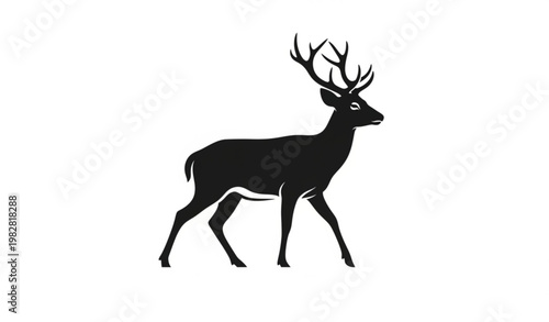 Walking deer silhouette vector with antlers isolated wildlife icon