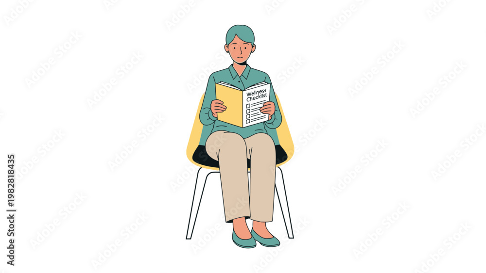 Fototapeta premium Woman Sitting on Chair Reading a Checklist