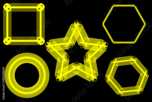 Gold diamond font letters on a black background with geometric shapes and modern vector design