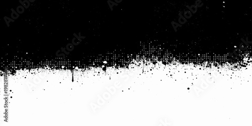 Black ink splat and grunge paint splatter background design featuring an artistic liquid drop texture with watercolor spray stains and vector ink bubbles on a dirty black and blue wallpaper pattern