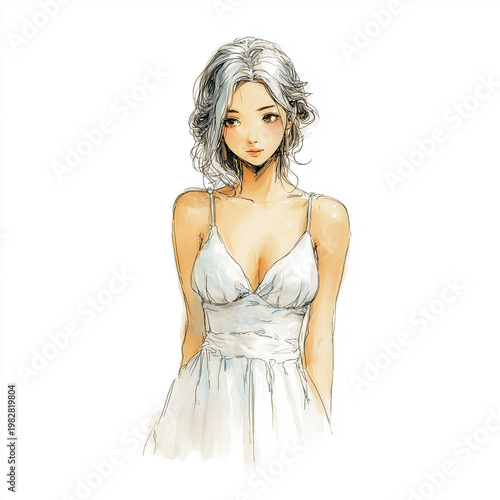 白いドレスを着た女性のイラスト