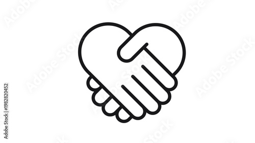 Photos Minimalist black vector icon of two hands shaking to form a heart shape, symbolizing partnership, love, agreement, cooperation, trust, and unity in a clean line art illustration on white