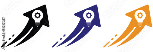 Featuring light bulb with arrow for innovation and creative concepts, creative idea direction symbol, problem solving and development concept, inspiration graphic, clean scalable vector illustration