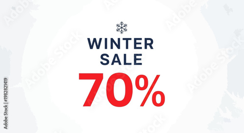 Winter Sale 70% Off Discount, Snowflakes and White Background