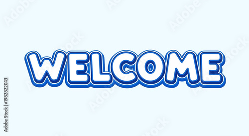 Welcome Text Word Art - Blue and White 3D Style