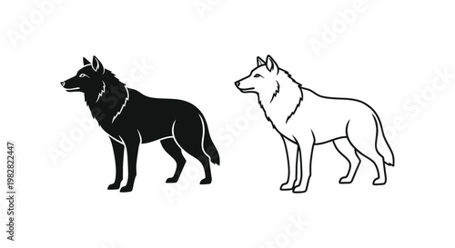 German Shepherd dog icons, black and white line art, vector illustrations, canine symbols