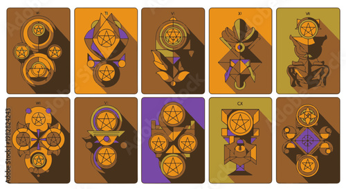 Mystical Tarot Card Designs with Geometric Shapes