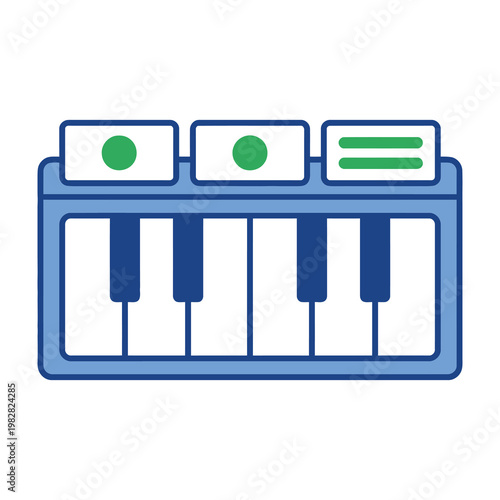 Synthesizer Piano Keyboard Icon Featuring Control Knobs and Settings Display for Digital Music Production