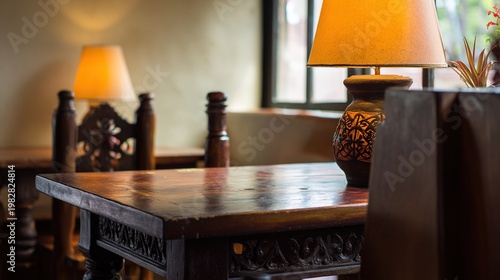 establishment. A warm and inviting Mexican restaurant interior with rustic wooden tables and decorative accents. real-estate listings.