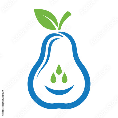 Pear fruit logo design with leaf and water drops symbol for healthy organic food industry icon