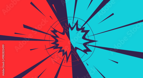 Vibrant comic book explosion effect with red and blue colors