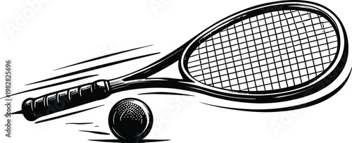 Tennis silhouette racket and ball in dynamic motion a sporting illustration