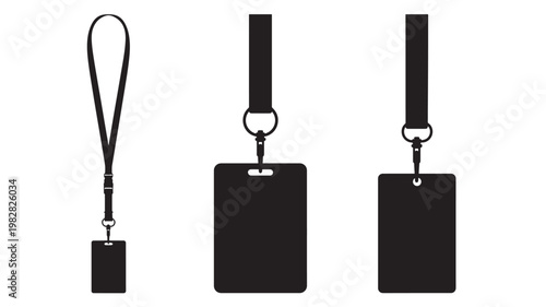 Lanyard tag set with black ID card holders and clip straps for secure badge display featuring access control, security, visitor pass with retractable