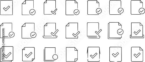 Collection of Document Checkmark Icons - Approved, Verified, Confirmed, Completed