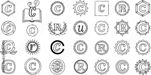 Copyright Symbols Collection: Diverse Creative Designs for Intellectual Property Representation