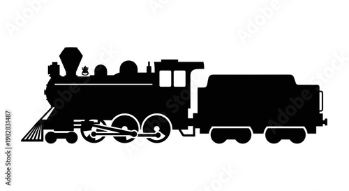 Black silhouette of old train.