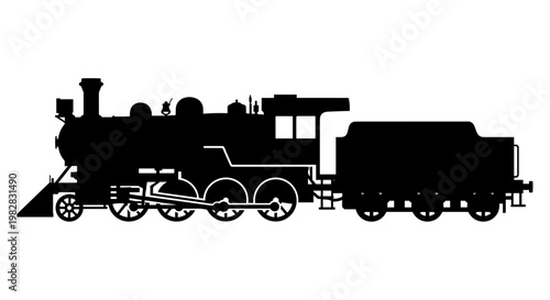 Black silhouette of old steam locomotive.