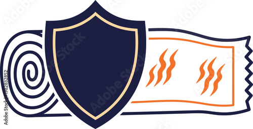 Shielded fabric protects a roll of wallpaper with heat vents. Clean, modern design. Ideal for textile, interior design, and protective material concepts.