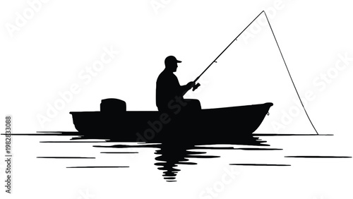 Fishing silhouette of man in boat on calm water