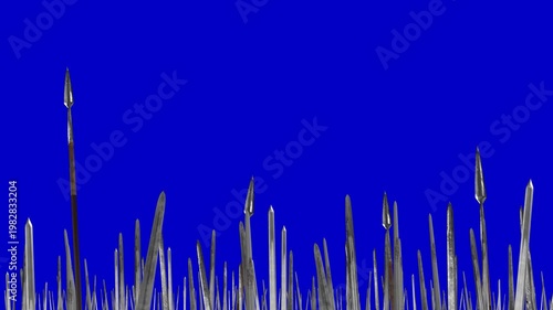 Army Swords and Spears Raised up on a Blue Screen