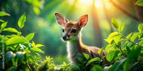 Hopeful Wildlife Conservation: Young Animals Playing in Lush Green Habitat