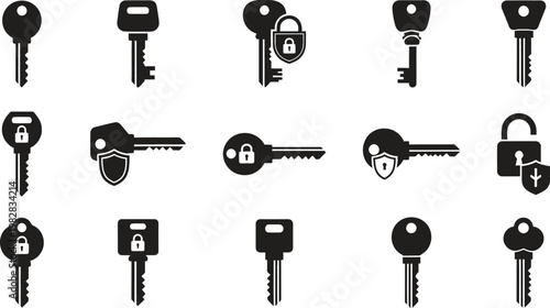 Variety of keys and locks silhouette collection a security and access symbolism representation