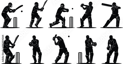 Cricket silhouette series batsmen in action a dynamic sports illustration