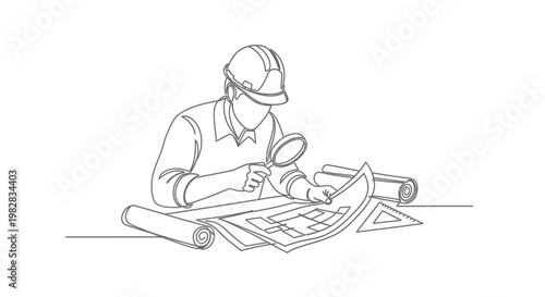 A construction worker studying architectural plans.