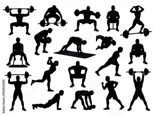 A fit man engaging in various exercises and workouts with dumbbells and weights