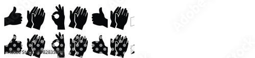 Coronavirus hand gestures vector icon set, COVID-19 prevention symbols, black and white flat design, medical safety graphics for public health campaigns, social distancing communication