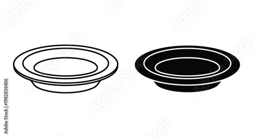 Two simple oval plates are displayed in a stark black and white silhouette