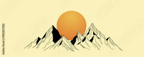 landscape wallpaper design with Golden mountain line arts, luxury background design for cover, invitation background, packaging design, fabric, and print. Vector illustration.