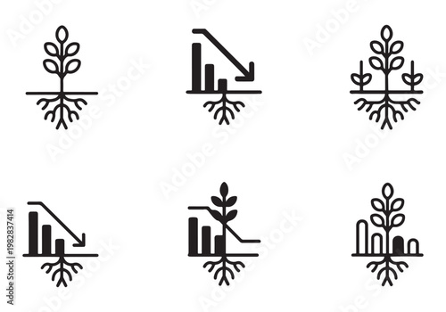 Plant growth and progress icons over white background.