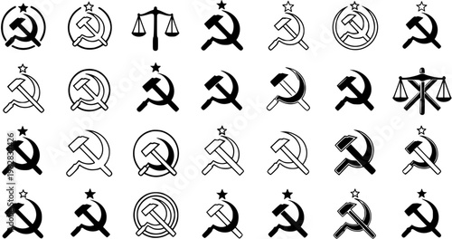 Collection of Communist Hammer and Sickle and Justice Scales Icons and Symbols