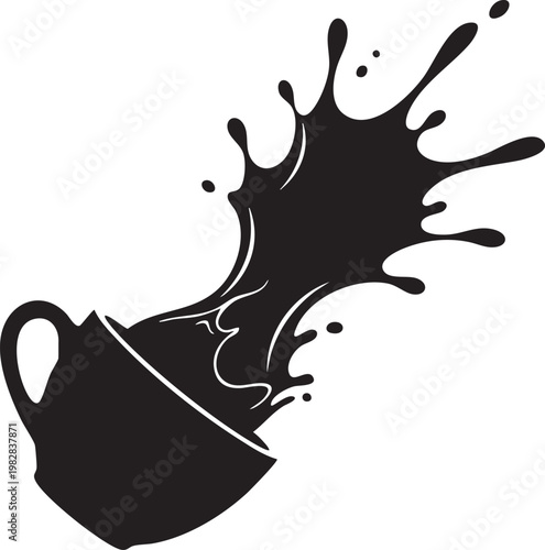 A teapot with spilled liquid creating a dynamic inkblot effect around it.