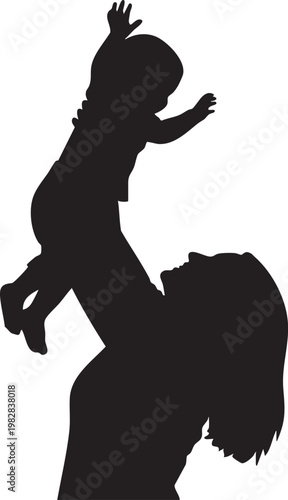 A silhouette of a child reaching out towards a dog's head in a tender moment