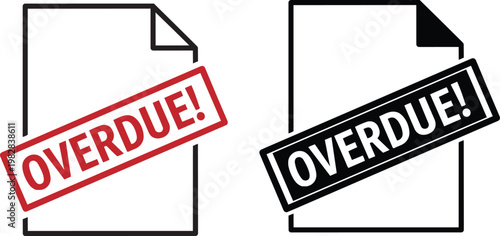 Two stylized document icons with overdue stamp graphics and text isolated on transparent background