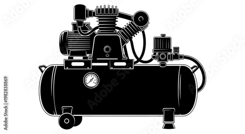 Black and white illustration of air compressor.