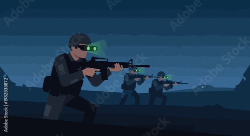 Special Forces Night Operation with Tactical Gear