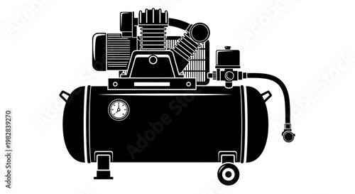 Black and white air compressor illustration.