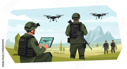 Soldiers Using Tablet Technology in Field Operations