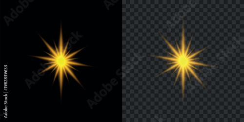 AdA vibrant yellow starburst effect is displayed twice once on a black background and again on a transparent grid
