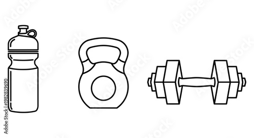Water bottle kettlebell dumbbell workout equipment illustration