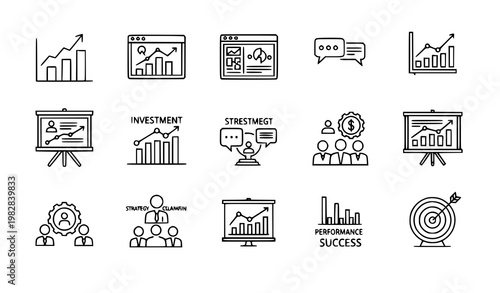 Business Growth Strategy and Product Management Line Icons Vector Set Editable Stroke